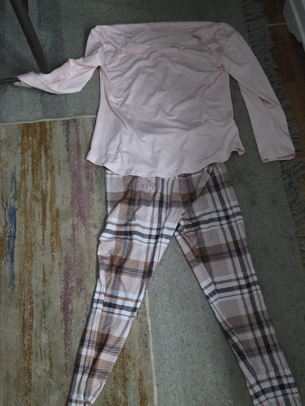 Boutique 9 Pale Pink Long-Sleeve Top with Plaid Leggings